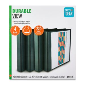 Pen+Gear Durable View 1-inch D-Ring Binders, 4 Count, Black - Image 1