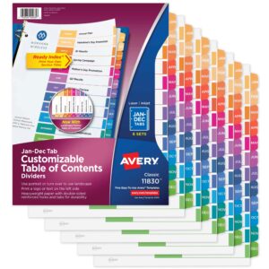 Avery Ready Index 12 Tab Dividers, Customizable TOC, 6 Sets - Image 1