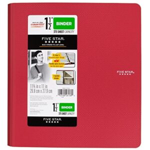 FIVE STAR Polypropylene, Letter Size, 1.5 In, 3 Round Ring Binder, Red - Image 6