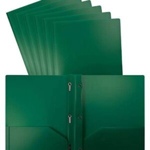 Better Office Products Green Plastic 2 Pocket Folders with Prongs, Heavyweight, Letter Size Poly Folders, 24 Pack, with 3 Metal Prongs Fastener Clips, Green