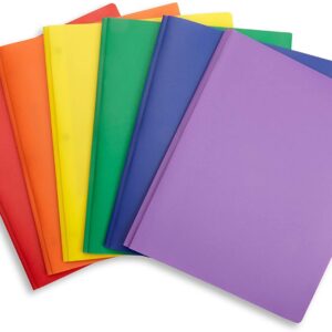 Multicolor Plastic Two Pocket Folders with Prongs, 6 Pack - Image 1