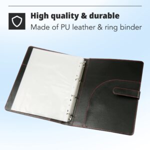 H&S A4 Portfolio Folder with Ring Binder Mechanism, Black Faux Leather, 40 Plastic Pockets - Image 3