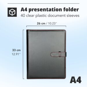 H&S A4 Portfolio Folder with Ring Binder Mechanism, Black Faux Leather, 40 Plastic Pockets - Image 4