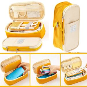 Wrjufa Large Capacity Zipper Pencil Case Pen Pouch Bag Office Student Canvas Stationery Navy - Image 11