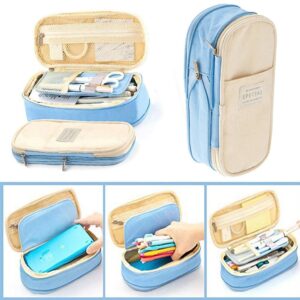 Wrjufa Large Capacity Zipper Pencil Case Pen Pouch Bag Office Student Canvas Stationery Navy - Image 18