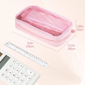 Deli Foldable Pencil Pen Case Big Capacity Pencil Pouch Large Pencil Bag Makeup Bag for Teen Boys Girls School Students, Pink - Image 3