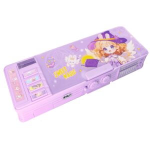 Ristpal Pop up Multi Function Pencil Case l(6-12), Cute Cartoon Pencil Box with Sharpener, Schedule, Whiteboard(Purple) - Image 1