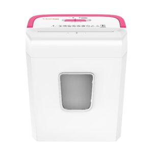Bonsaii 6-Sheet Cross Cut Paper Shredder with Pink Handle, Compact for Home and Office Use, White - Image 2