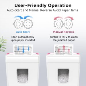 Bonsaii 6-Sheet Cross Cut Paper Shredder with Pink Handle, Compact for Home and Office Use, White - Image 3