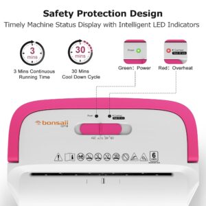 Bonsaii 6-Sheet Cross Cut Paper Shredder with Pink Handle, Compact for Home and Office Use, White - Image 6