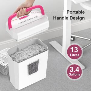 Bonsaii 6-Sheet Cross Cut Paper Shredder with Pink Handle, Compact for Home and Office Use, White - Image 7