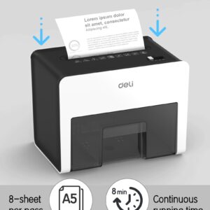 Deli 8-Sheet Paper Shredder Home Office Use Shredder, Mini Desktop Crosscut Shredder with 0.7 Gallon Bin Shred Credit Card/Mail/Staple/Clip, P-4 Security Paper Cutter, White - Image 3