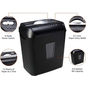Heavy Duty Office Shredder 12 Sheet Cut Paper and Credit Card Shredder for Home Office with 4.8-Gallon Black - Image 4
