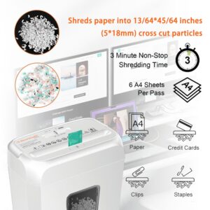 Bonsaii Confidential Shredder, Ideal for home offices, this high-security device shreds up to 6 sheets at once, handling documents, mail, staples, and credit cards, 3.4-gallon bin, White - Image 6