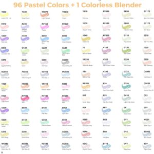 Ohuhu Pastel Markers Alcohol Based -96 Pastel Colors Double Tipped Alcohol Markers for Artist Adult Coloring Illustration w/ 1 Colorless Blender- Brush & Chisel-Gift - Image 6
