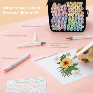 Ohuhu Pastel Markers Alcohol Based -96 Pastel Colors Double Tipped Alcohol Markers for Artist Adult Coloring Illustration w/ 1 Colorless Blender- Brush & Chisel-Gift - Image 7