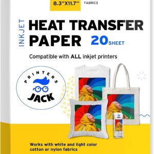 Printers Jack Iron on Heat Transfer Paper for White and Light Fabric, 1 Layer, 20 Sheets 8.3x11.7 inch, Ideal for Back to School Supplies - Image 9