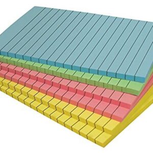 Lined Sticky Notes, 4 x 6, 6 Pack, 300 Sheets (50/Pad), Self Stick Notes with Lines, 4 Assorted Pastel Colors, by Better Office Products, Post Memos, Strong Adhesive, 6 Pads