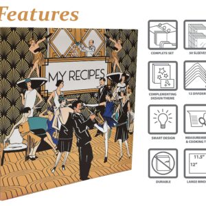 Recipe Binder, Full Page 3 Ring Standard Binder Organizer Set (with 50 Page Protectors & 12 Category Divider Tabs) by Better Kitchen Products, 11.5" x 12", Art Deco Roaring 20's Design - Image 2