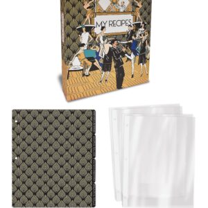 Recipe Binder, Full Page 3 Ring Standard Binder Organizer Set (with 50 Page Protectors & 12 Category Divider Tabs) by Better Kitchen Products, 11.5" x 12", Art Deco Roaring 20's Design - Image 5