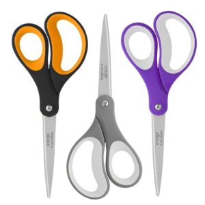 LIVINGO 8" Office Scissors Sharp Blades Titanium Office Home Crafts Cutting Paper, 3 Pack, Assorted - Image 1