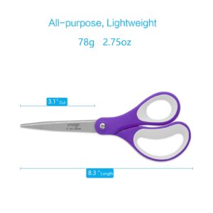LIVINGO 8" Office Scissors Sharp Blades Titanium Office Home Crafts Cutting Paper, 3 Pack, Assorted - Image 4
