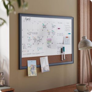U Brands 30 x 20 in. Magnetic Dry Erase Calendar Planner Combo Board, Black Wood Style Frame - Image 6
