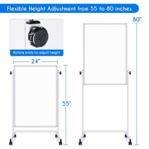 Maxtek Rolling White Board, 48 x 24 Height Adjustable Whiteboard on Wheels, Large Magnetic Standing Mobile Easel Board, Double-Sided with Stand for Office, Home, and Classroom - Image 3