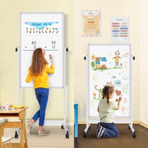 Maxtek Rolling White Board, 48 x 24 Height Adjustable Whiteboard on Wheels, Large Magnetic Standing Mobile Easel Board, Double-Sided with Stand for Office, Home, and Classroom - Image 5