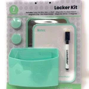 LockerMate 7 Piece Tall Wire Locker Kit with Magnets, Mirror, Dry Erase Board, Storage Cup, Dry Erase Marker School Supplies, Mint Green - Image 3